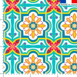 Tissu imperméable motif carreaux de ciment bleu et jaune