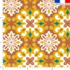 Tissu imperméable motif carreaux de ciment terracotta bleu canard et ocre