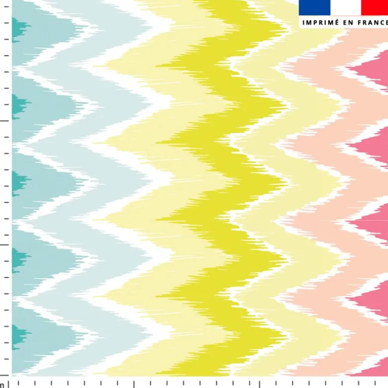 Tissu imperméable motif chevron rose jaune vert