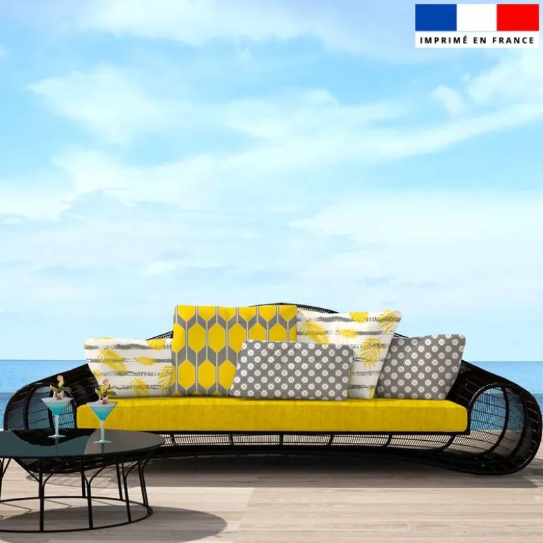 Tissu imperméable motif chiné aspect lin jaune