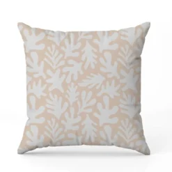 Tissu imperméable motif corail blanc fond beige
