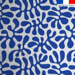 Tissu imperméable motif corail bleu fond blanc