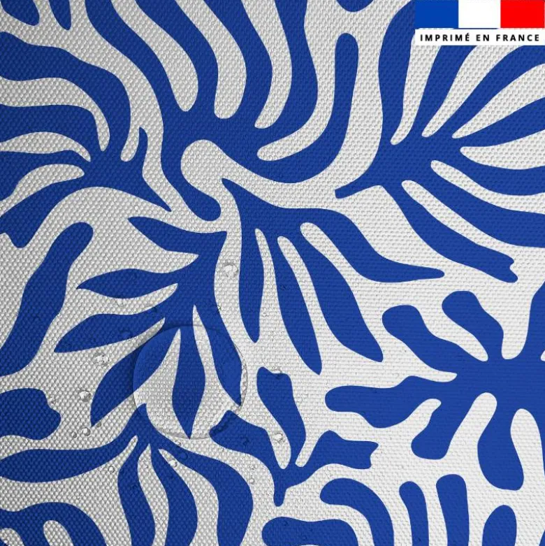 Tissu imperméable motif corail sauvage blanc et bleu