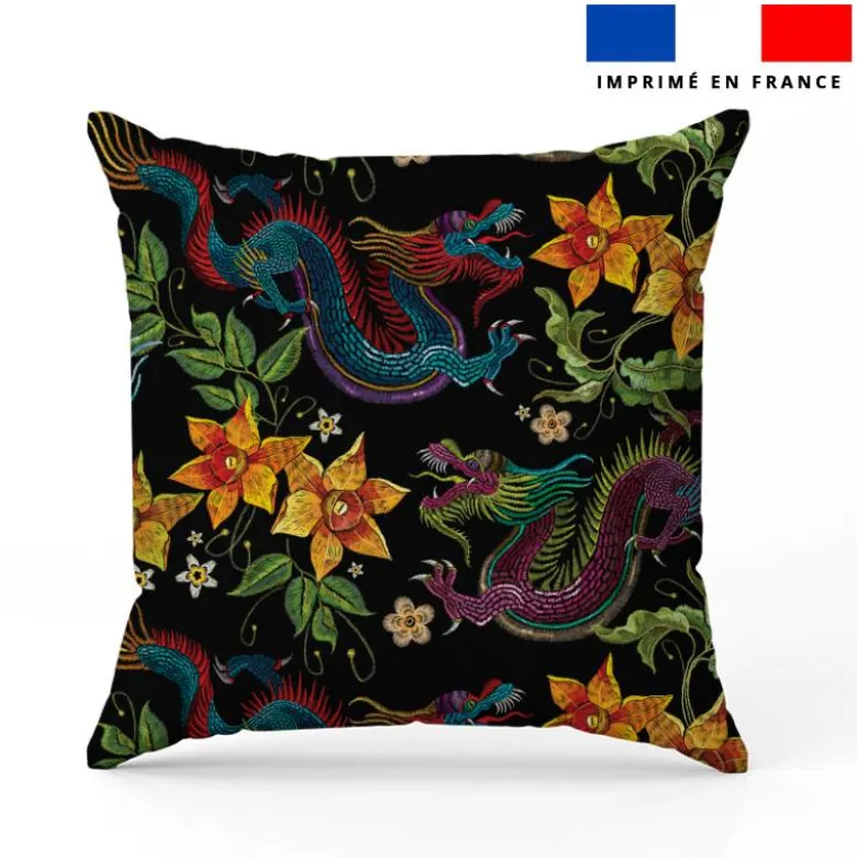 Tissu imperméable motif dragon asiatique effet brodé