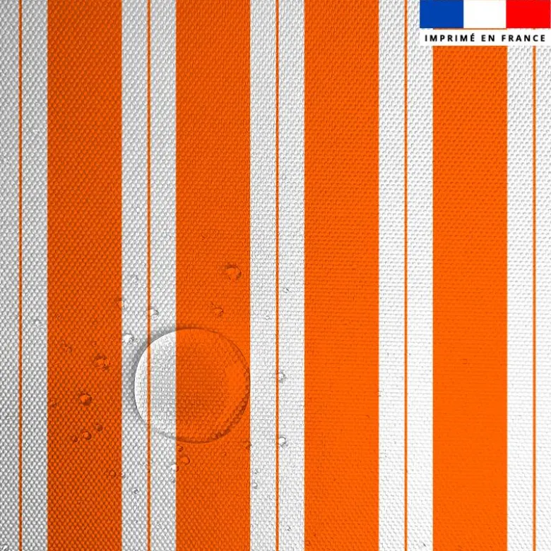 Tissu imperméable motif duo de rayures orange et blanc
