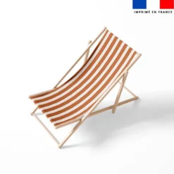 Tissu imperméable motif duo de rayures terracotta et blanc