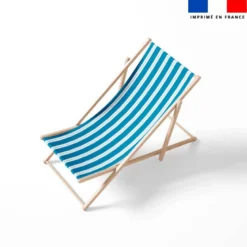 Tissu imperméable motif duo de rayures bleu azur et blanc