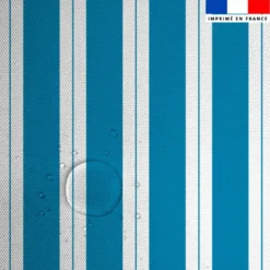 Tissu imperméable motif duo de rayures bleu azur et blanc