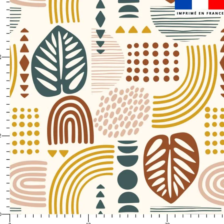 Tissu imperméable motif feuilles et formes abstraites Zanzibar