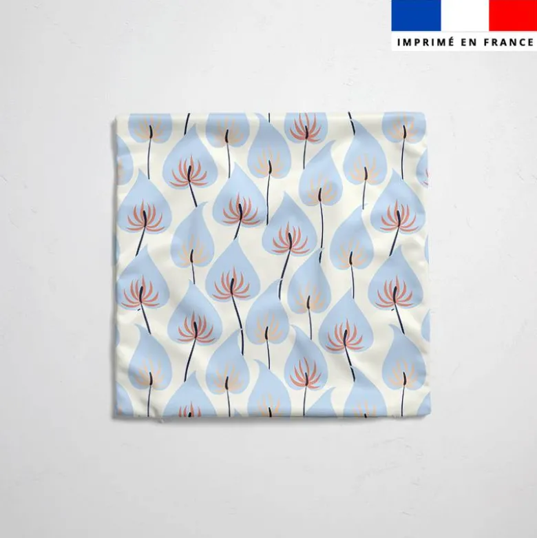 Tissu imperméable motif fleurs bleues Santorin