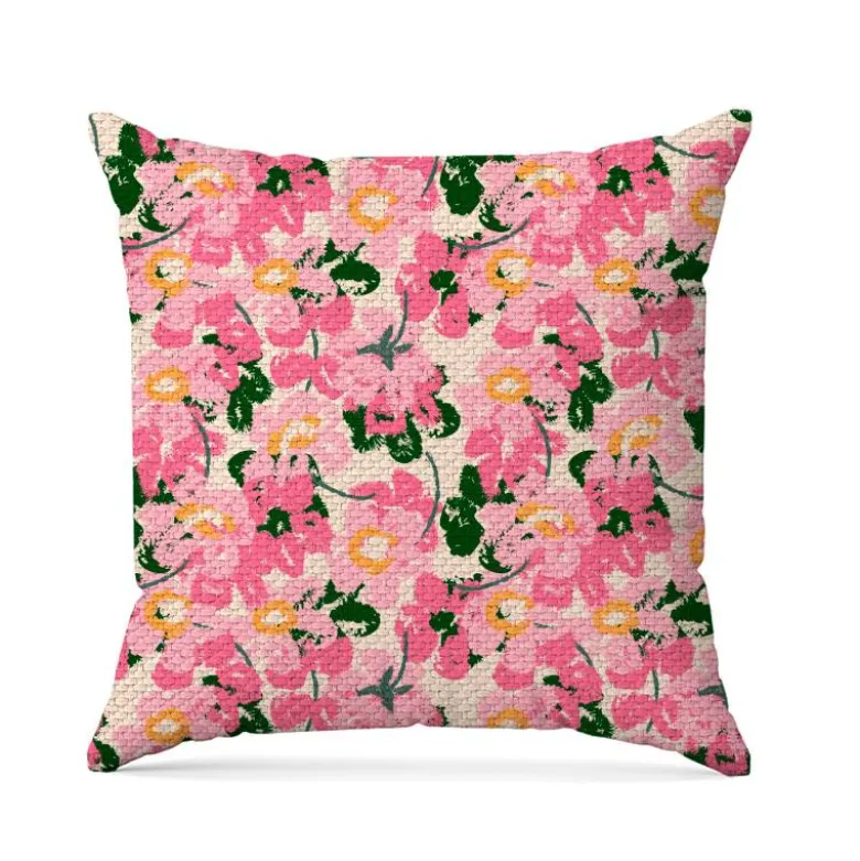 Tissu imperméable motif fleurs roses effet peinture