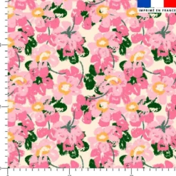 Tissu imperméable motif fleurs roses effet peinture
