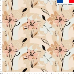 Tissu imperméable motif fleurs roses et beiges