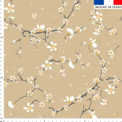 Tissu imperméable motif fleur de cerisier blanches