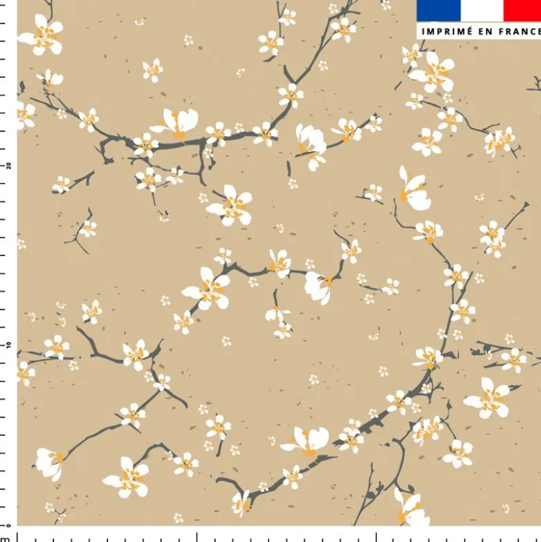 Tissu imperméable motif fleur de cerisier blanches
