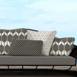 Tissu imperméable motif forme géométrique blanche et gris acier
