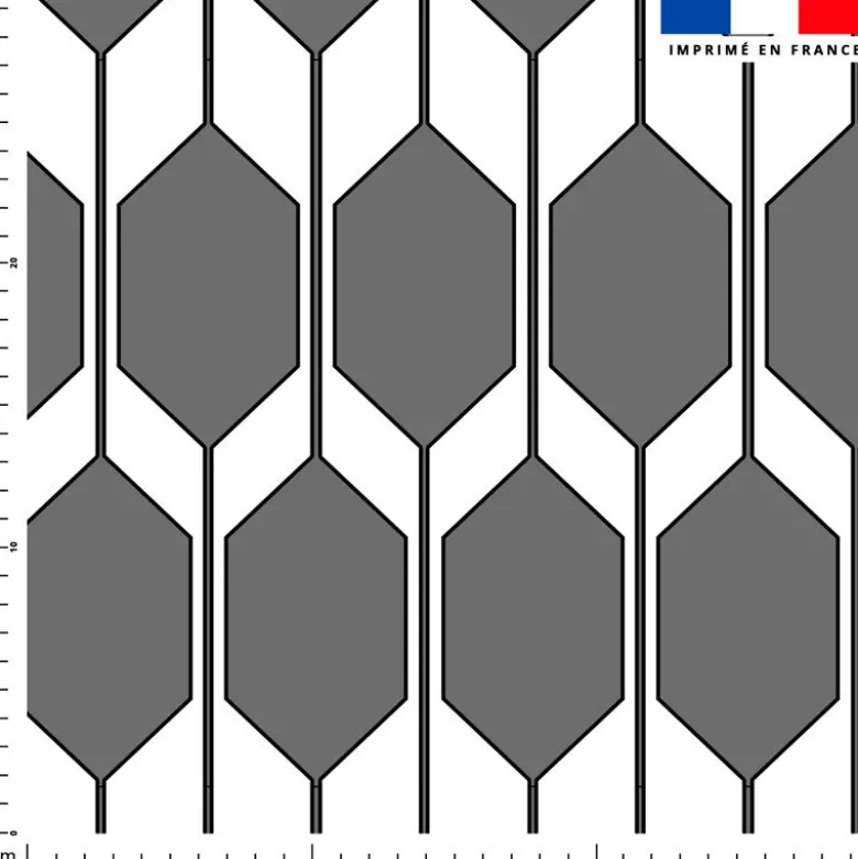 Tissu imperméable motif forme géométrique blanche et gris acier
