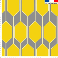 Tissu imperméable motif forme géométrique gris et jaune