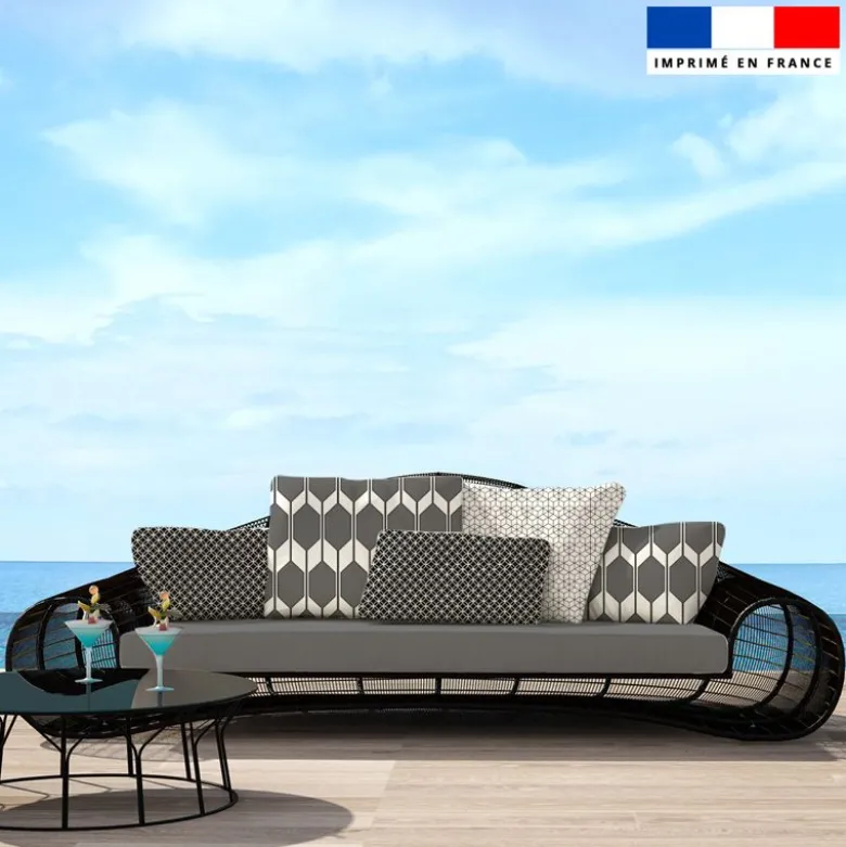 Tissu imperméable motif géométrique noir