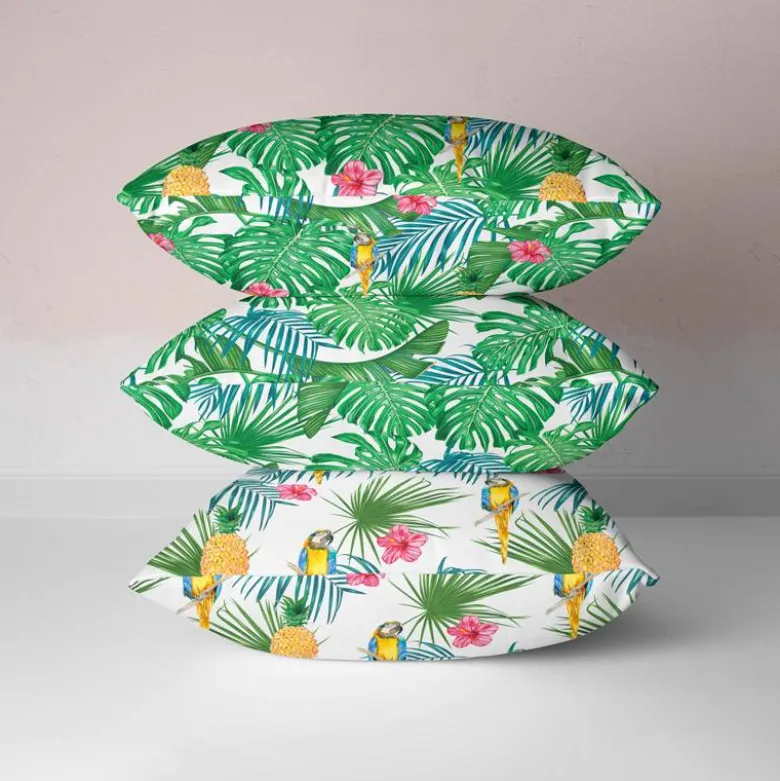 Tissu imperméable motif grande feuille tropicale verte