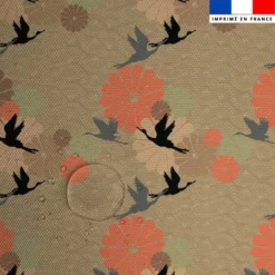 Tissu imperméable motif japonais marron et corail