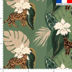 Tissu imperméable motif jungle abstrait et léopard