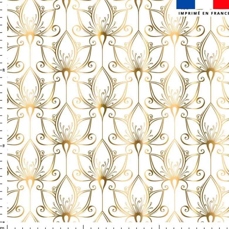 Tissu imperméable motif lys art déco or
