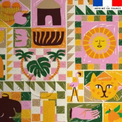 Tissu imperméable motif mosaïque nomade bleu et terracotta