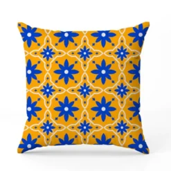 Tissu imperméable motif mosaïque portugaise grande fleur bleue