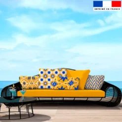 Tissu imperméable motif mosaïque portugaise grande fleur bleue
