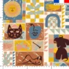 Tissu imperméable motif mosaïque nomade vert et jaune