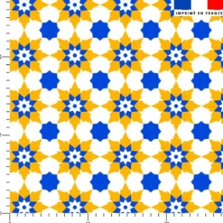 Tissu imperméable motif mosaïque portugaise fleur jaune et bleue