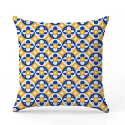 Tissu imperméable motif mosaïque portugaise cercle bleu et jaune