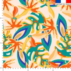 Tissu imperméable motif palme et plante exotique