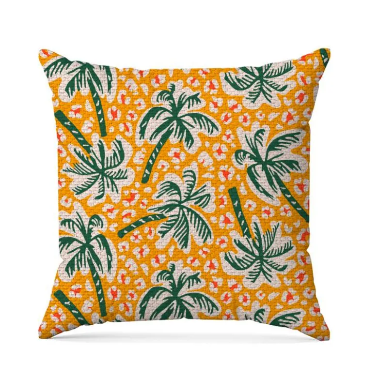 Tissu imperméable motif palmier et léopard jaune