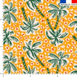 Tissu imperméable motif palmier et léopard jaune