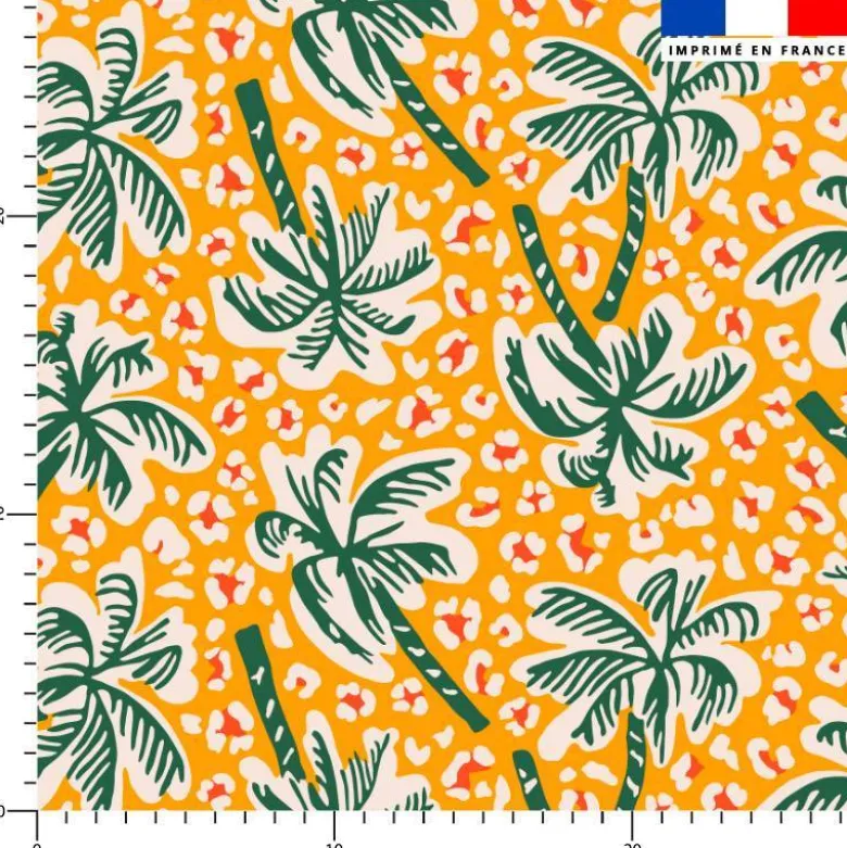 Tissu imperméable motif palmier et léopard jaune