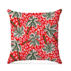 Tissu imperméable motif palmier et léopard rouge