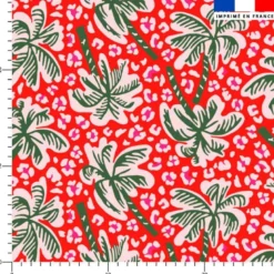 Tissu imperméable motif palmier et léopard rouge