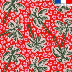 Tissu imperméable motif palmier et léopard rouge