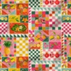 Tissu imperméable motif patchwork fruits exotiques rose