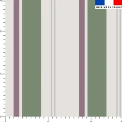 Tissu imperméable motif rayures verticales mauve vert et gris clair