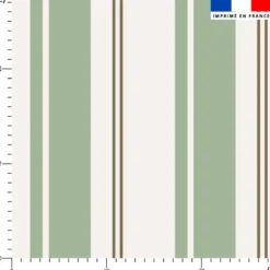 Tissu imperméable motif rayures verticales vert clair et marron