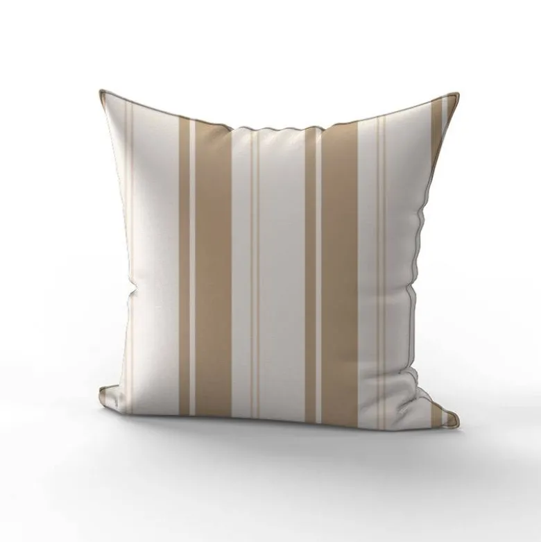 Tissu imperméable motif rayures verticales noisette et beige