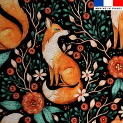 Tissu imperméable motif renard et fleur d'automne