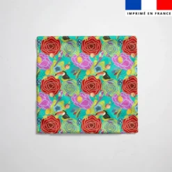 Tissu imperméable motif toucan et fleur tropicale