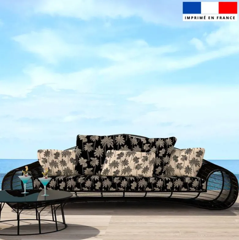 Tissu imperméable noir motif palmier