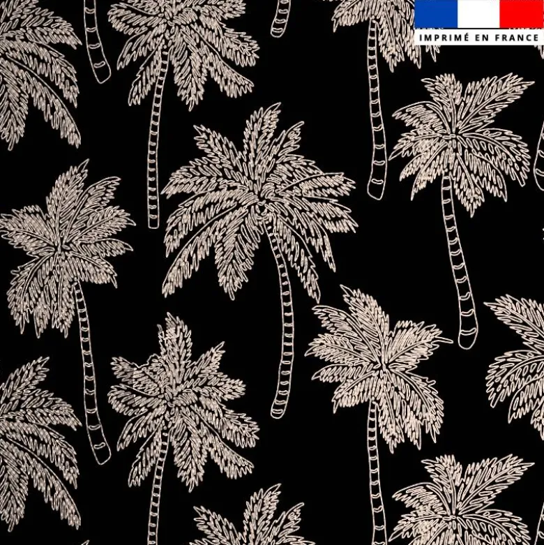 Tissu imperméable noir motif palmier