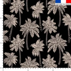Tissu imperméable noir motif palmier