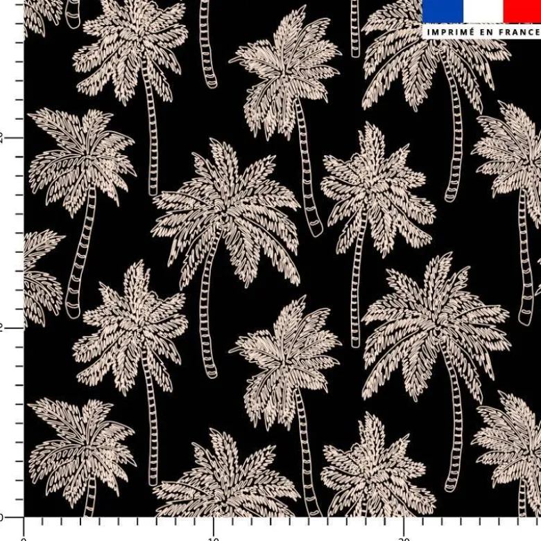 Tissu imperméable noir motif palmier